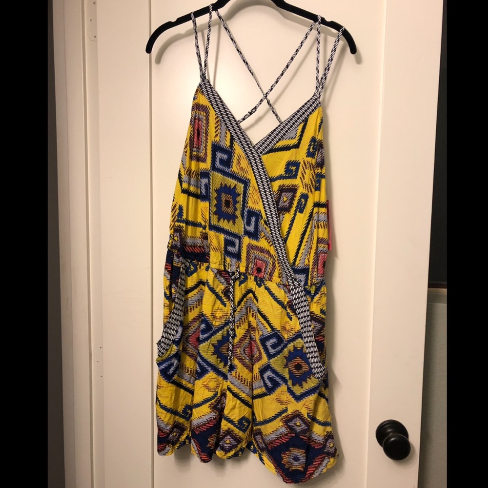 Xhileration Short Romper Yellow Ikat with pockets
